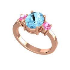 Tria Carita Yüzük - Akuamarin ve pembe kuvars 925 ayar rose altın kaplama gümüş yüzük #xj36i1