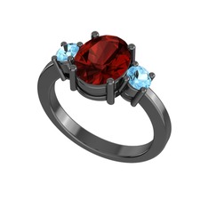 Tria Carita Yüzük - Garnet ve akuamarin 925 ayar siyah rodyum kaplama gümüş yüzük #xkmuzp