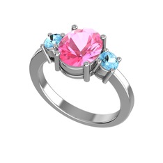 Tria Carita Yüzük - Pembe kuvars ve akuamarin 18 ayar beyaz altın yüzük #xqtpm0