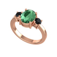 Kök zümrüt ve siyah zirkon 8 ayar rose altın yüzük