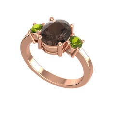 Tria Carita Yüzük - Dumanlı kuvars ve peridot 14 ayar rose altın yüzük #yauvv0