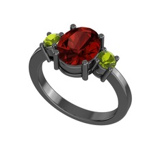 Tria Carita Yüzük - Garnet ve peridot 925 ayar siyah rodyum kaplama gümüş yüzük #yfug3i