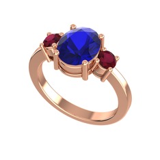 Lab safir ve kök yakut 925 ayar rose altın kaplama gümüş yüzük