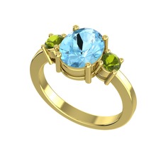 Akuamarin ve peridot 925 ayar altın kaplama gümüş yüzük