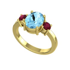 Tria Carita Yüzük - Akuamarin ve kök yakut 18 ayar altın yüzük #yqor6p