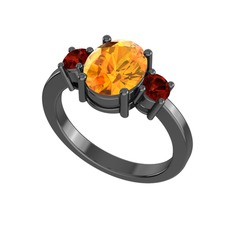 Tria Carita Yüzük - Sitrin ve garnet 925 ayar siyah rodyum kaplama gümüş yüzük #ywjqcx