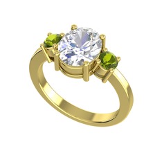 Beyaz zirkon ve peridot 18 ayar altın yüzük