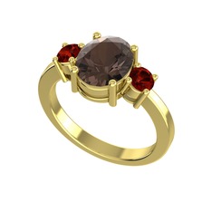 Tria Carita Yüzük - Dumanlı kuvars ve garnet 18 ayar altın yüzük #zf2neo