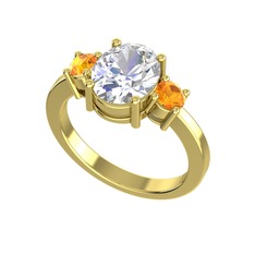 Tria Carita Yüzük - Swarovski ve sitrin 8 ayar altın yüzük #zgka79