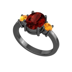 Tria Carita Yüzük - Garnet ve sitrin 925 ayar siyah rodyum kaplama gümüş yüzük #zkypjn