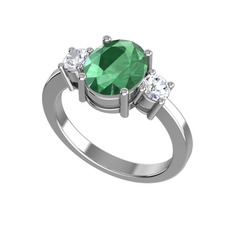 Tria Carita Yüzük - Kök zümrüt ve swarovski 18 ayar beyaz altın yüzük #zn133o