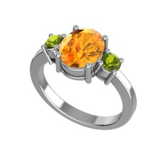 Sitrin ve peridot 18 ayar beyaz altın yüzük
