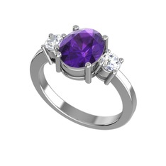 Tria Carita Yüzük - Ametist ve pırlanta 8 ayar beyaz altın yüzük (0.48 karat) #zvgn28
