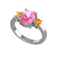 Pembe kuvars ve sitrin 18 ayar beyaz altın yüzük