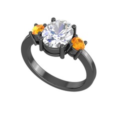 Tria Carita Yüzük - Swarovski ve sitrin 925 ayar siyah rodyum kaplama gümüş yüzük #zxv1zi