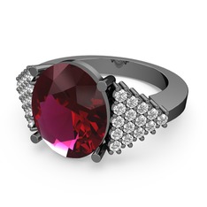 Bianna Yüzük - Rodolit garnet ve beyaz zirkon 925 ayar siyah rodyum kaplama gümüş yüzük #10z03na