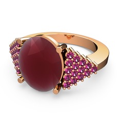 Kök yakut ve rodolit garnet 925 ayar rose altın kaplama gümüş yüzük