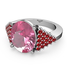 Pembe kuvars ve garnet 8 ayar beyaz altın yüzük