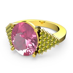 Pembe kuvars ve peridot 18 ayar altın yüzük