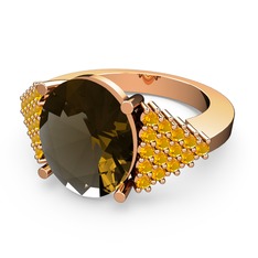 Bianna Yüzük - Dumanlı kuvars ve sitrin 14 ayar rose altın yüzük #13lwdgb