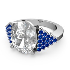 Beyaz zirkon ve lab safir 8 ayar beyaz altın yüzük