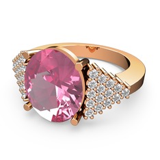 Pembe kuvars ve pırlanta 8 ayar rose altın yüzük (0.45 karat)