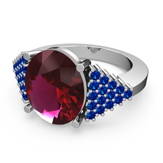 Rodolit garnet ve lab safir 14 ayar beyaz altın yüzük