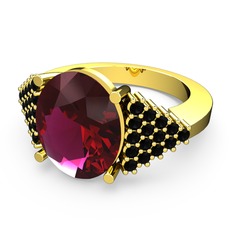 Rodolit garnet ve siyah zirkon 925 ayar altın kaplama gümüş yüzük