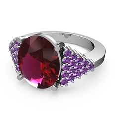 Rodolit garnet ve ametist 14 ayar beyaz altın yüzük