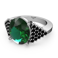 Yeşil kuvars ve siyah zirkon 18 ayar beyaz altın yüzük