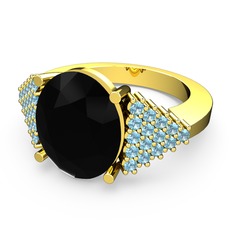 Siyah zirkon ve akuamarin 8 ayar altın yüzük