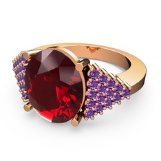 Garnet ve ametist 14 ayar rose altın yüzük