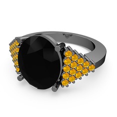 Bianna Yüzük - Siyah zirkon ve sitrin 925 ayar siyah rodyum kaplama gümüş yüzük #19c9wl2