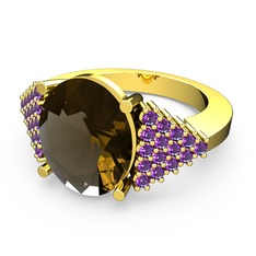 Bianna Yüzük - Dumanlı kuvars ve ametist 925 ayar altın kaplama gümüş yüzük #1a2ny0v