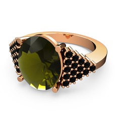 Peridot ve siyah zirkon 18 ayar rose altın yüzük