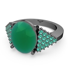 Bianna Yüzük - Kök zümrüt ve yeşil kuvars 925 ayar siyah rodyum kaplama gümüş yüzük #1b2n3wy