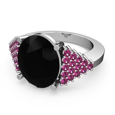 Bianna Yüzük - Siyah zirkon ve rodolit garnet 8 ayar beyaz altın yüzük #1blv12t