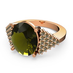 Peridot ve dumanlı kuvars 14 ayar rose altın yüzük