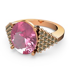 Pembe kuvars ve dumanlı kuvars 18 ayar rose altın yüzük