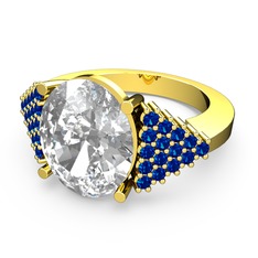 Bianna Yüzük - Swarovski ve lab safir 14 ayar altın yüzük #1d3xhul