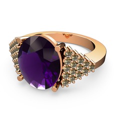 Ametist ve dumanlı kuvars 925 ayar rose altın kaplama gümüş yüzük