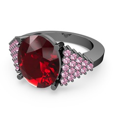 Bianna Yüzük - Garnet ve pembe kuvars 925 ayar siyah rodyum kaplama gümüş yüzük #1dkvpvn