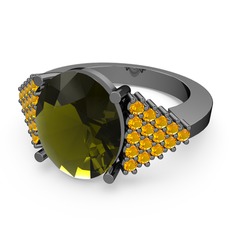 Bianna Yüzük - Peridot ve sitrin 925 ayar siyah rodyum kaplama gümüş yüzük #1dqfsqi