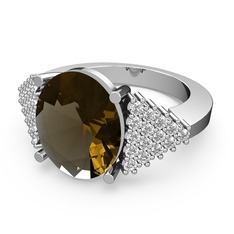 Bianna Yüzük - Dumanlı kuvars ve pırlanta 18 ayar beyaz altın yüzük (0.45 karat) #1e58alb