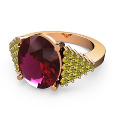 Rodolit garnet ve peridot 14 ayar rose altın yüzük