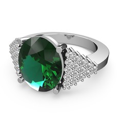 Yeşil kuvars ve pırlanta 18 ayar beyaz altın yüzük (0.45 karat)