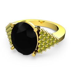 Bianna Yüzük - Siyah zirkon ve peridot 14 ayar altın yüzük #1f55096