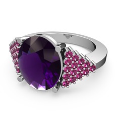 Ametist ve rodolit garnet 8 ayar beyaz altın yüzük