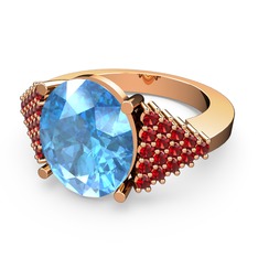 Akuamarin ve garnet 14 ayar rose altın yüzük