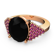 Siyah zirkon ve rodolit garnet 8 ayar rose altın yüzük